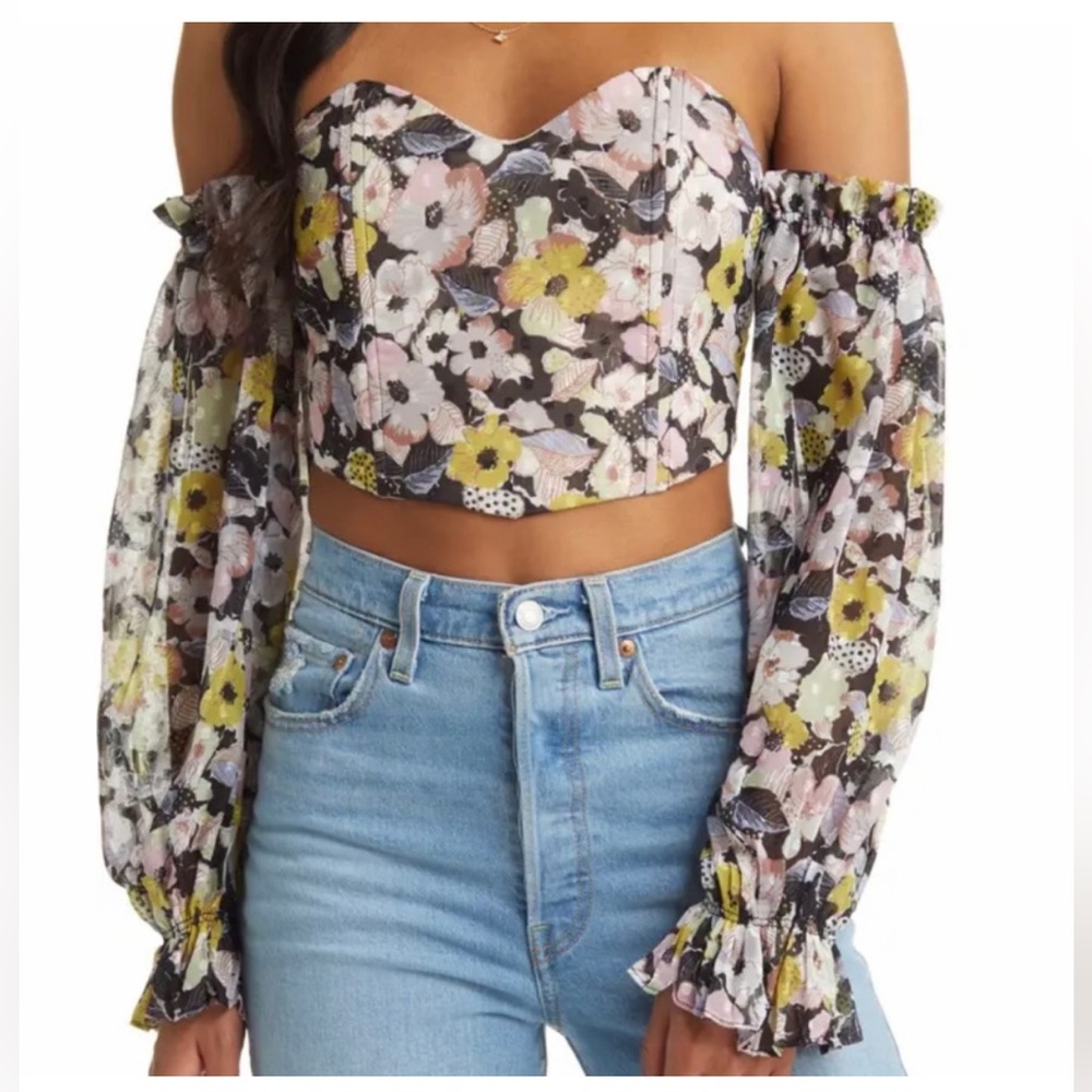 Vici Floral Off the Shoulder Corset Top Size Medium NWT